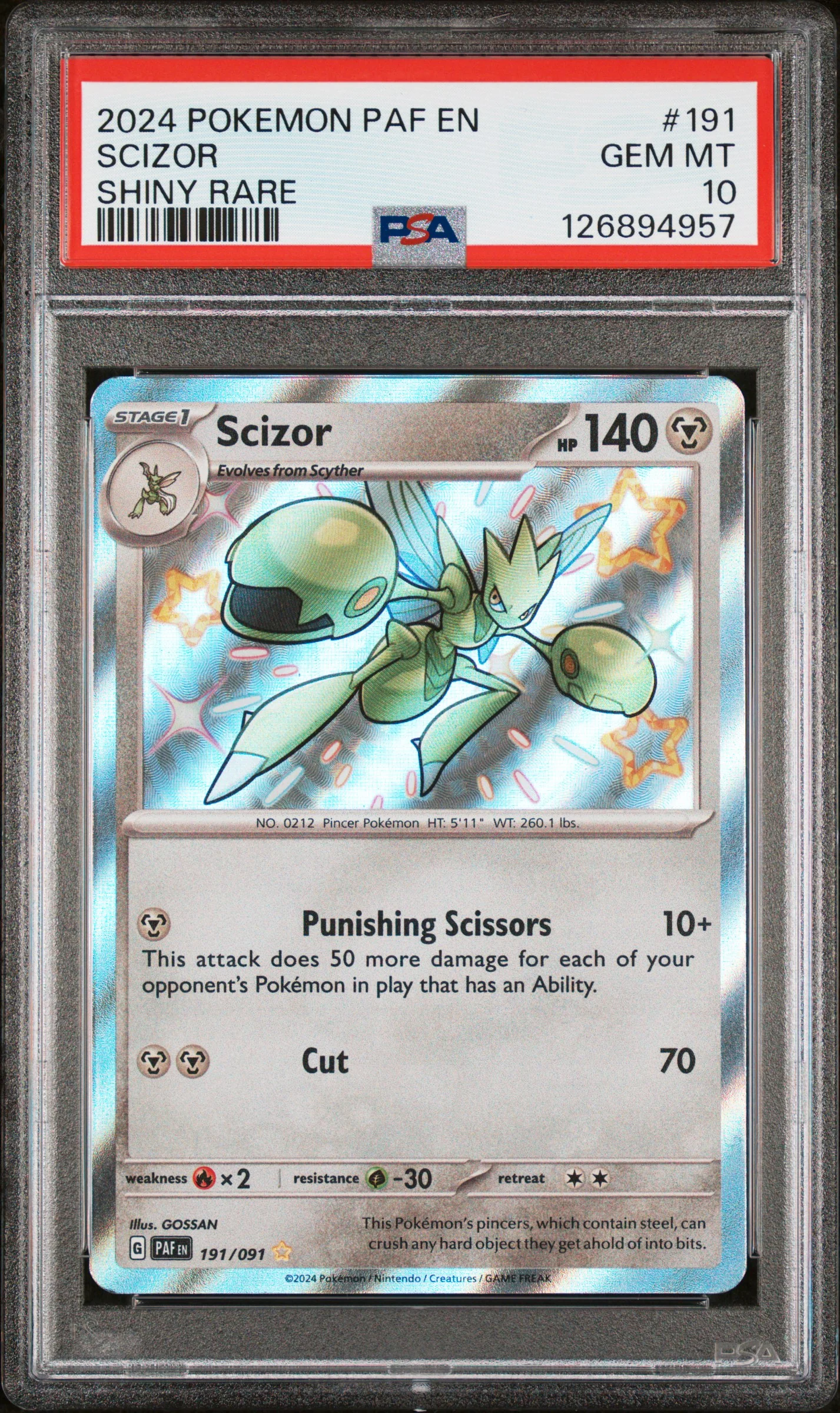 SCIZOR SHINY RARE 2024 POKEMON PAF EN-PALDEAN FATES PSA 10